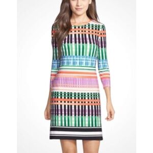 Eliza J Colorful Striped 3/4 Sleeve Round Neck Anywhere Dress Size 8